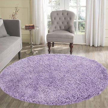 Oxford OXF00 Plain Plush Soft Stain-Resistant Textured Polypropylene Shaggy Lilac Round Rug-Desire Rugs-Rug Love - The Most Loved Rug Store